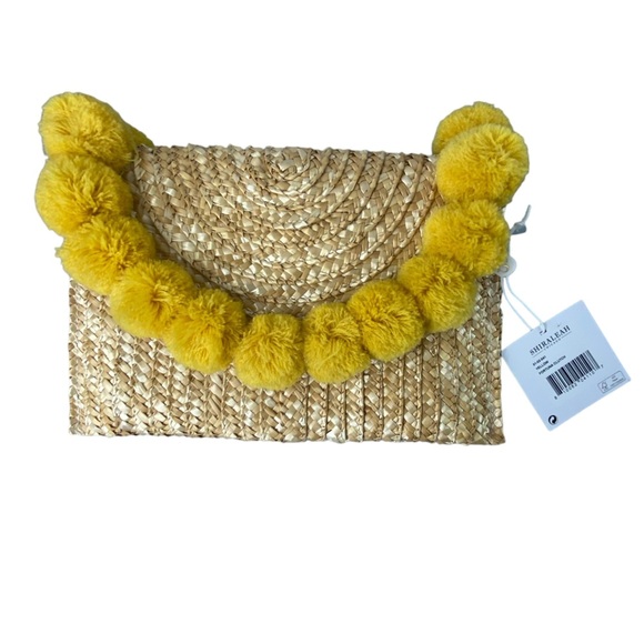 Shiraleah Handbags - Shiraleah straw clutch with yellow pom pom balls fully lined NWT